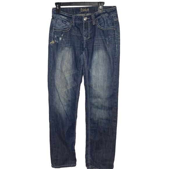 ADIKTD Jeans Low Rise Stretch Distressed Rhinestone Denim Womens 8 30 30x32 Blue - Picture 2 of 10